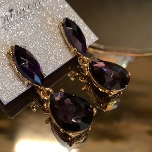 Royal Purple and Gold Crystal Drop Earrings